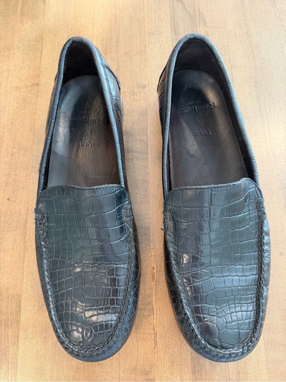 🖤 Polo Ralph Lauren Vintage Mens Crocodile Black Loafers 🖤